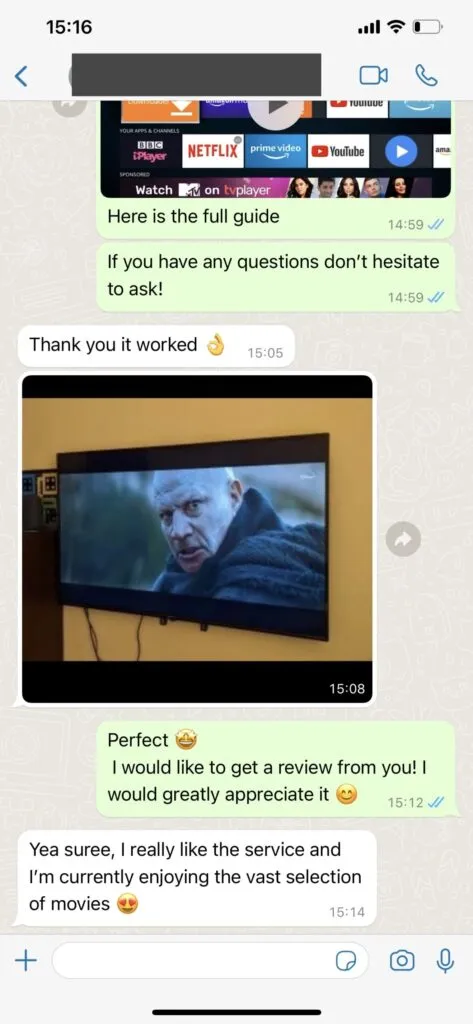 DavuTV WhatsApp Customer Setup Conversation 1